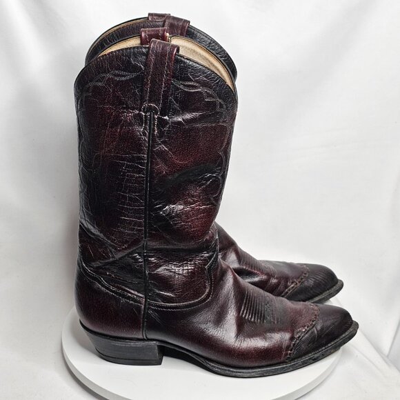 Vintage Tony Lama Red Cowboy Boots 6708 Lizard Skin Toe Wing Tip Mens Size 11 D - Picture 2 of 8
